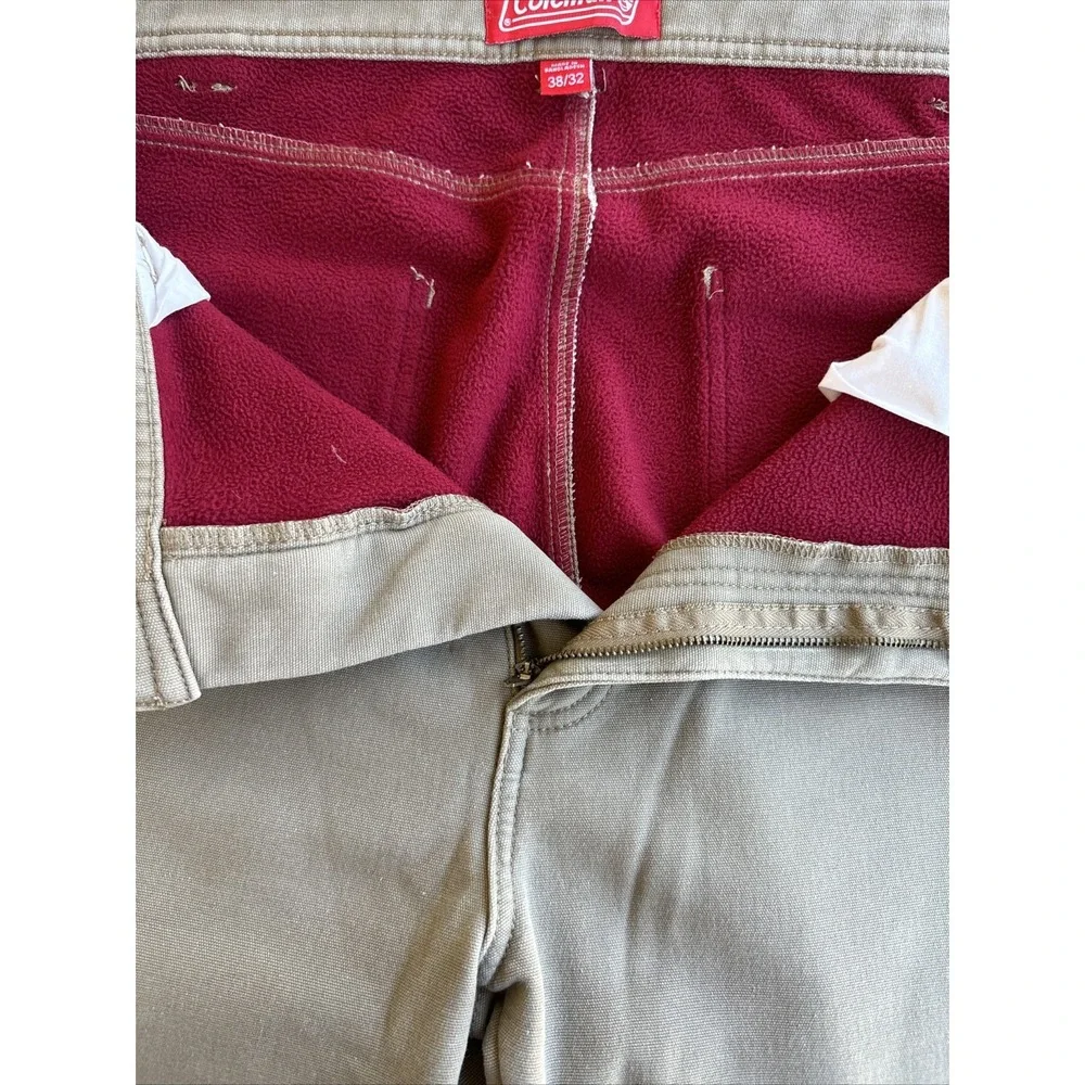 Coleman Red Fleece Lined Carpenter 38x32 Work Pants Khaki Tan Stretch Men's - Picture 7 of 7